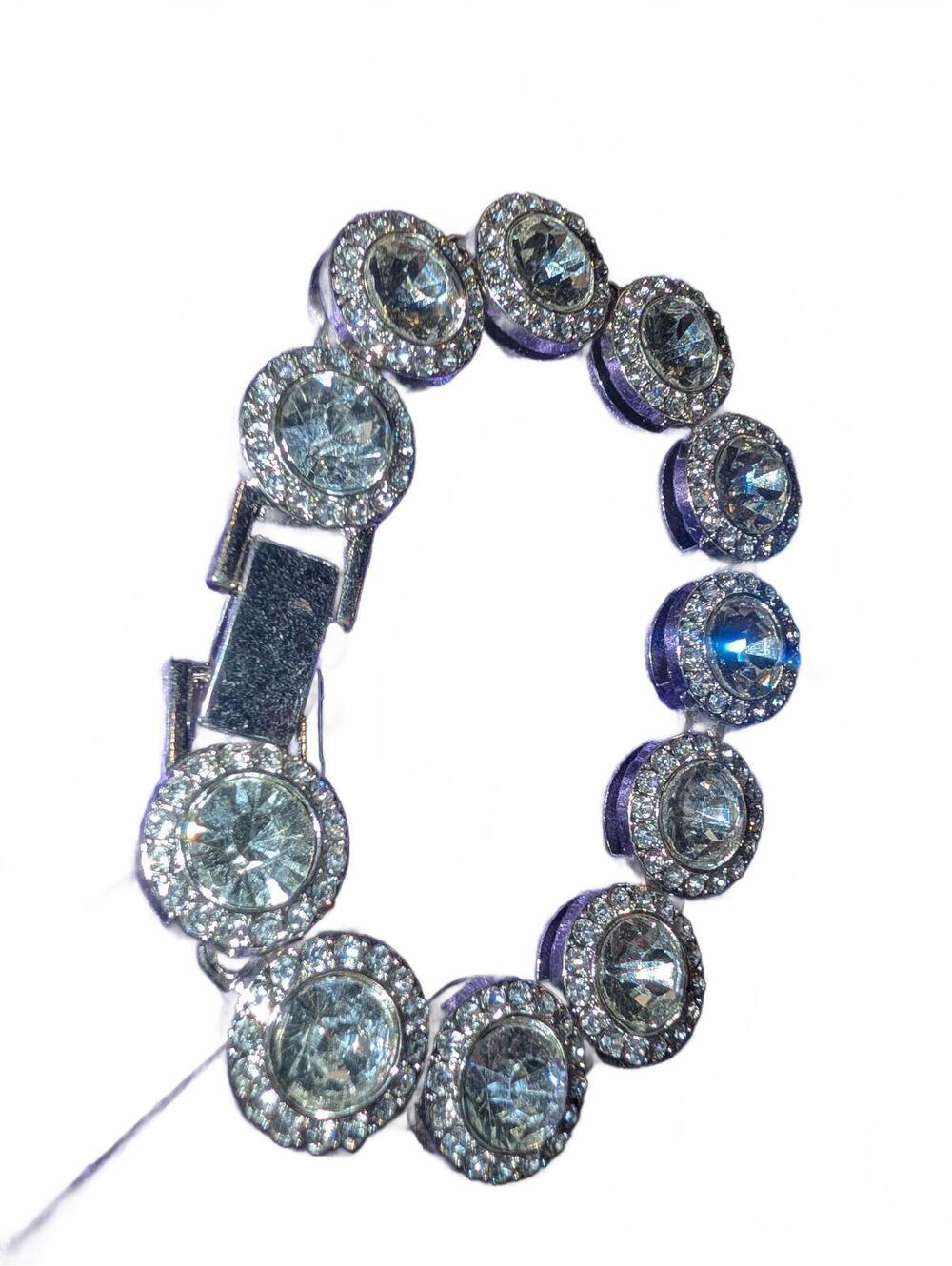 Silver-Tone Clear Crystal Tennis Bracelet with Round Cut Stones